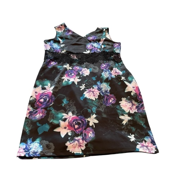 Ricki’s Black/Purple/Blue Floral Sheath,V-Neck Sleeveless-Lace Trim Size 14 - Picture 7 of 9